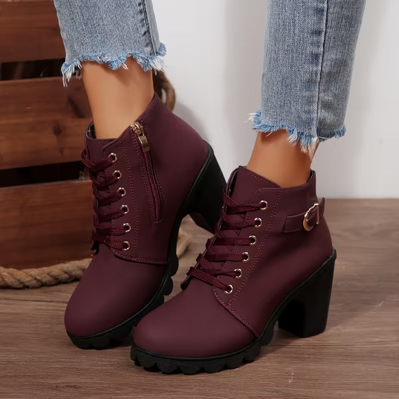 TAVRI™ – Trend Lace-Up Chunky Heel Buckle Boots