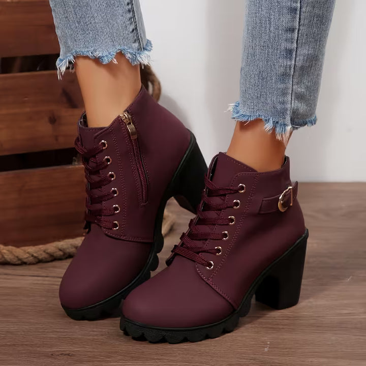 TAVRI™ – Trend Lace-Up Chunky Heel Buckle Boots