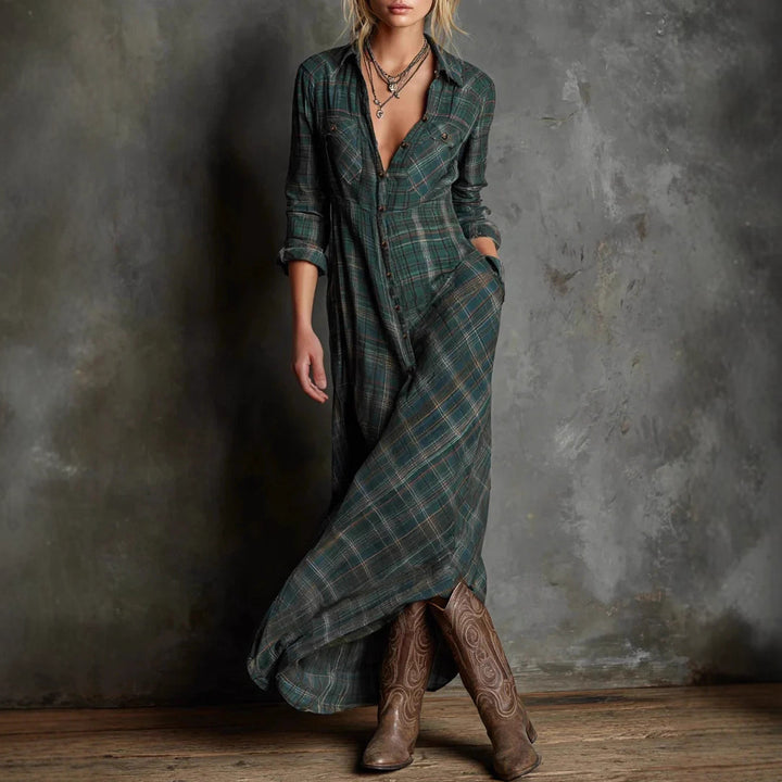 Wild Prairie Plaid Maxi Shirt Dress