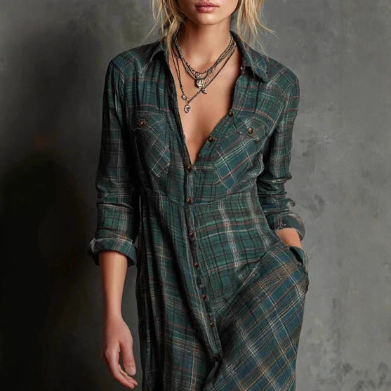 Wild Prairie Plaid Maxi Shirt Dress