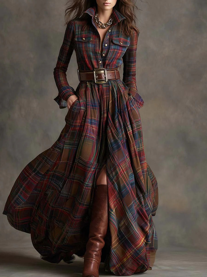 Rustic Rebel | Plaid Belted Maxi Dress