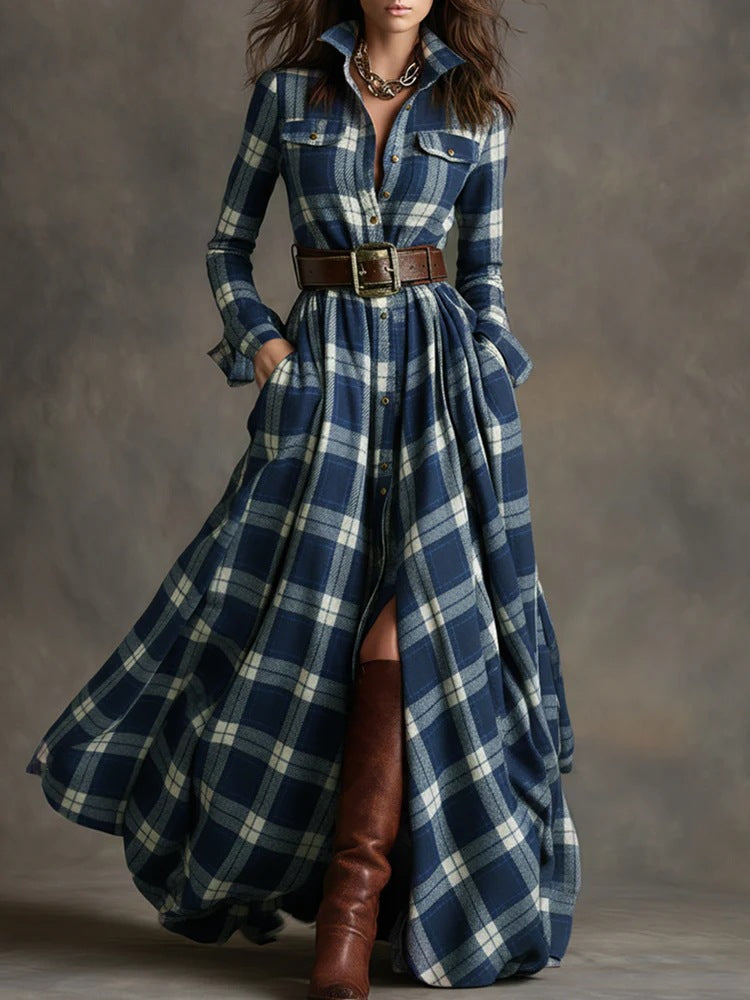 Rustic Rebel | Plaid Belted Maxi Dress