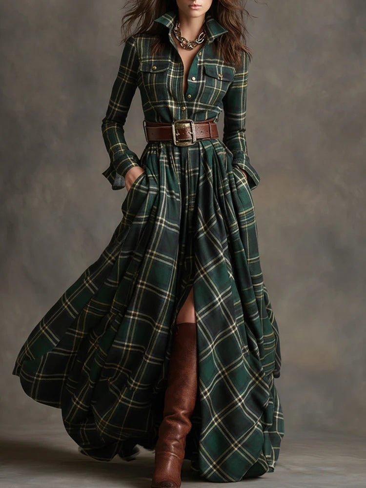 Rustic Rebel | Plaid Belted Maxi Dress