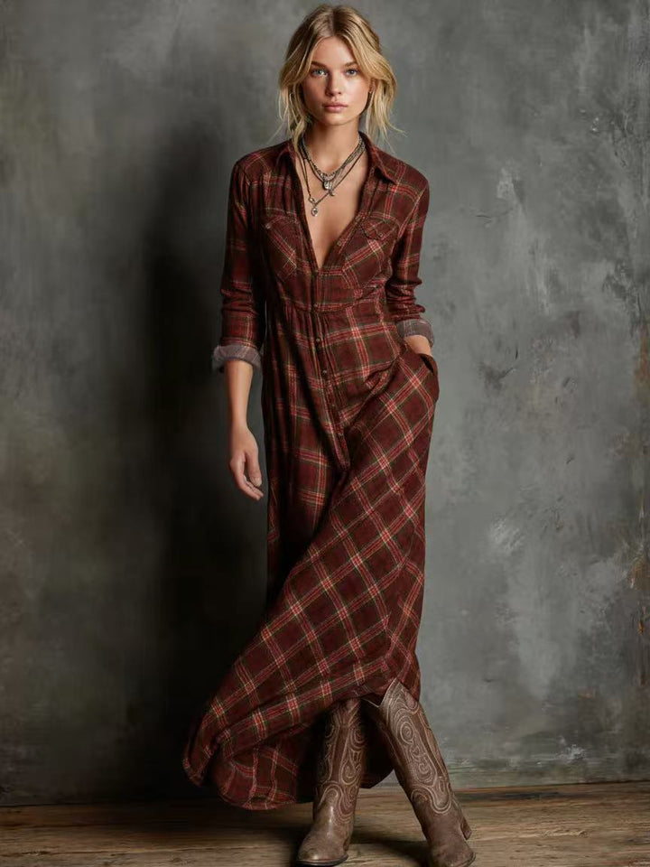 Wild Prairie Plaid Maxi Shirt Dress