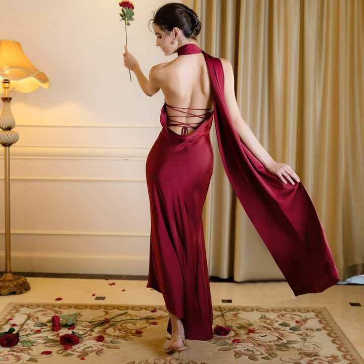 Silk Bordeaux Curve Dress