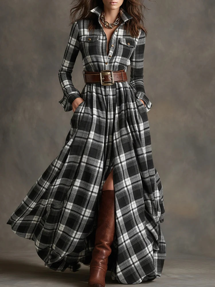 Rustic Rebel | Plaid Belted Maxi Dress