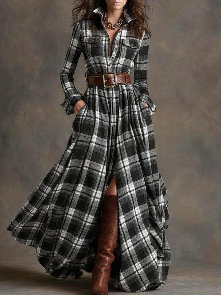 Rustic Rebel | Plaid Belted Maxi Dress