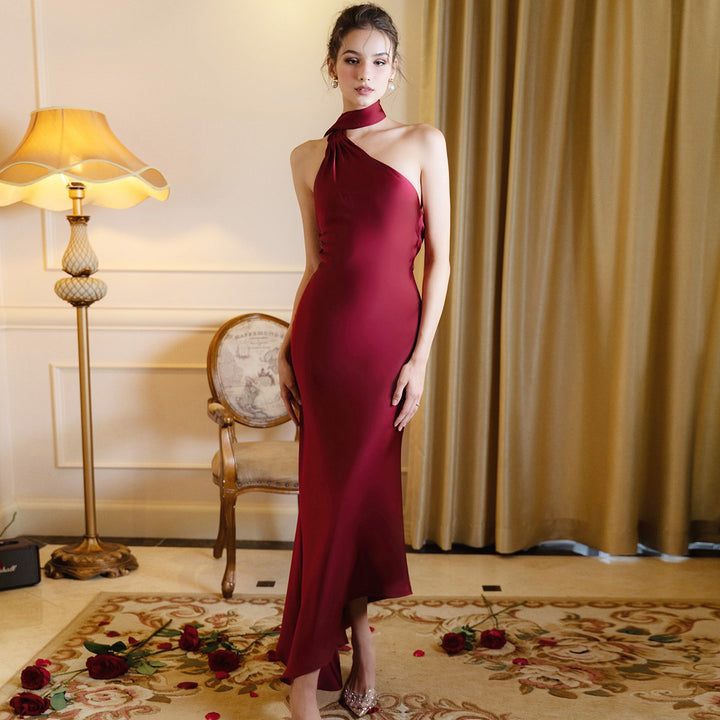 Silk Bordeaux Curve Dress