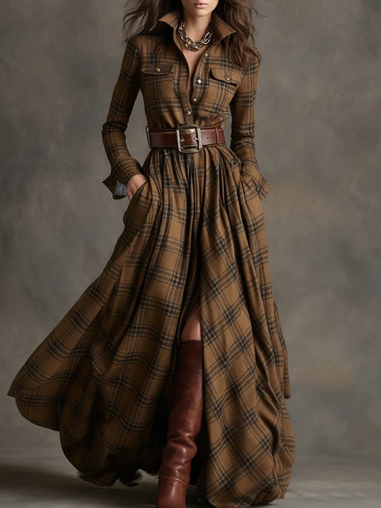 Rustic Rebel | Plaid Belted Maxi Dress