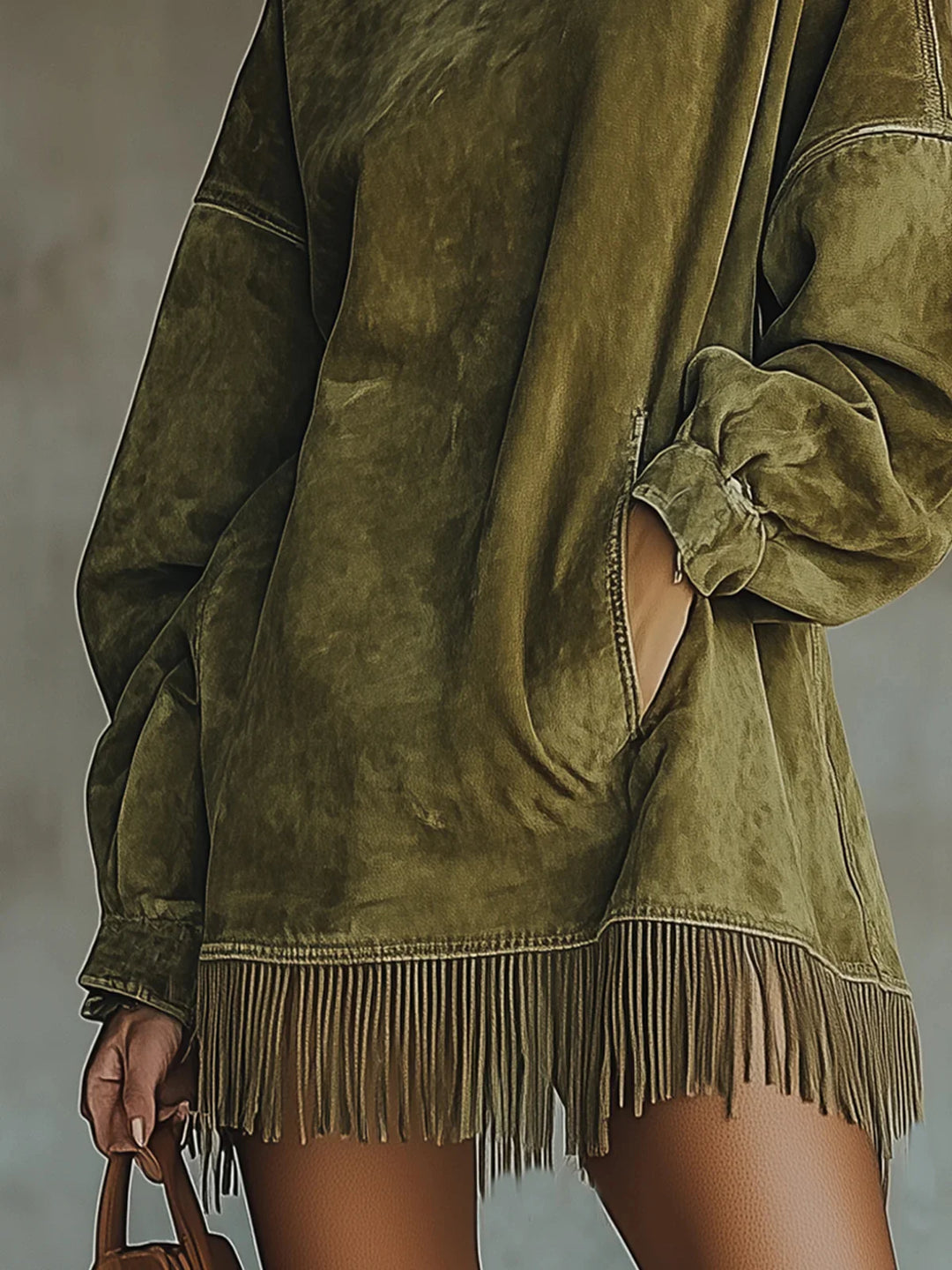 Olive Desert Fringe Dress